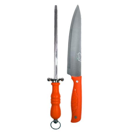 Imagem de Kit Para Churrasco Faca 8" Com Chaira Laranja