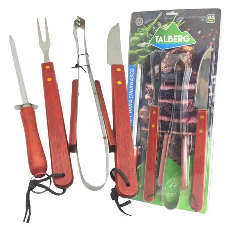 Kit Jogo Churrasco Faca Trinchante Pegador Garfo Tramontina Vermelho