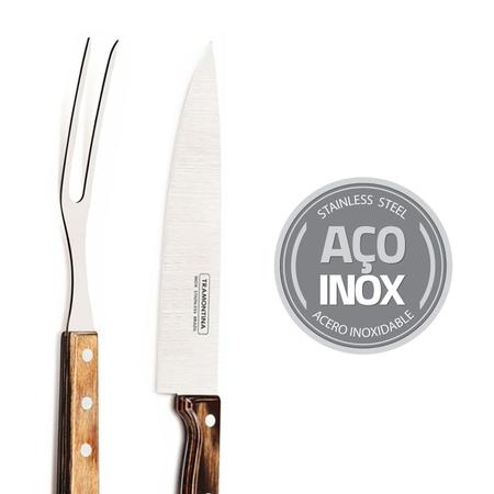 Imagem de Kit para Churrasco Tramontina Aço Inox Cabo Castanho Polywood - by Bsmix