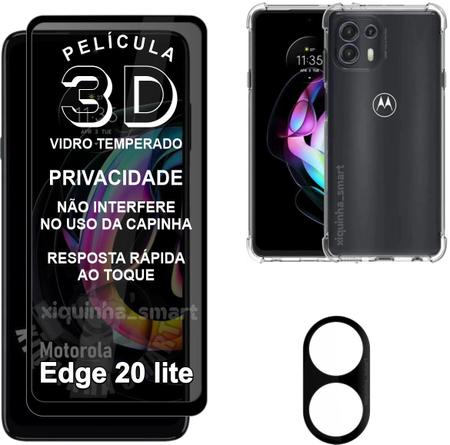 Kit Para Edge 20 lite Película Privacidade 3D + Película da Câmera 3D + Capa Capinha Case - XT Smart Imagem de Kit Para Edge 20 lite Película Privacidade 3D + Película da Câmera 3D + Capa Capinha Case