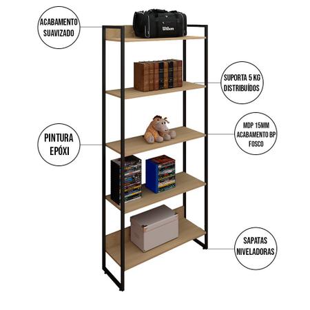 Imagem de Kit Para Escritório Estante com Mesa Industrial Soft 90 cm e Gaveteiro Work F01 Nature - Lyam Decor