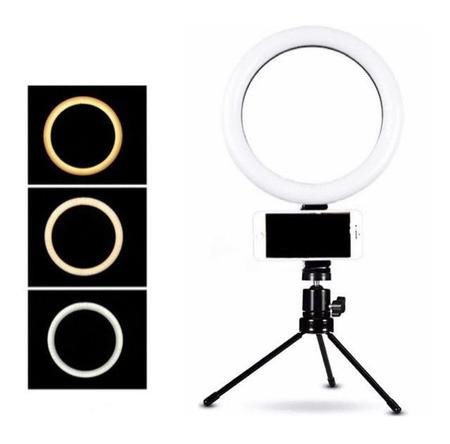 Imagem de Kit Para Gravar Vídeo no Celular Ring Light Iluminador Branco Quente Frio Tripé Microfone de Lapela + Suporte Universal
