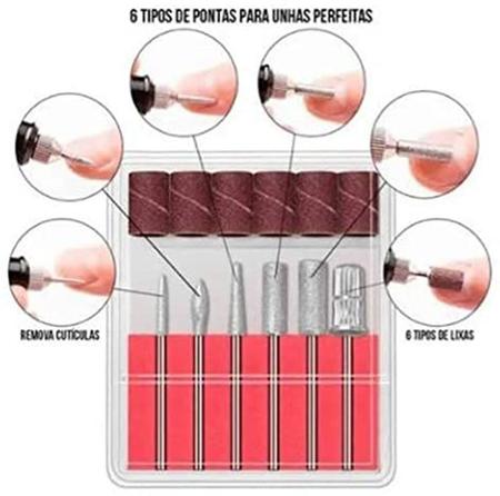 Imagem de Kit Para Manicure e Pedicure Elétrica Profissional Máquina de Lixar Unhas Bivolt