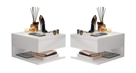 Imagem de Kit para o quarto cabeceira madri + 2 mesa de cabeceira suspensa branco