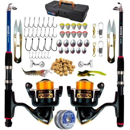 Imagem de Kit Para Pesca 2 Varas + 2 Molinetes + Acessorios Barato