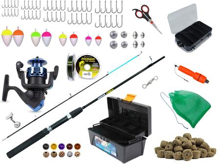 Imagem de Kit Para pesca C/ Vara 1,35m (2 Partes) + Molinete + Caixa C/ Acessórios (Ref. 49)