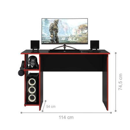 Imagem de Kit para Quarto Gamer Mesa e Armario Galaxy Preto Fosco Vermelho