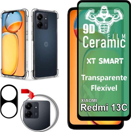 Imagem de Kit para Redmi 13C  Película cerâmica 9D + Película da Câmera 3D + Case Capinha anti shock