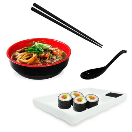 Imagem de Kit para Sopa Japonesa com Tigela 450 Ml + Prato 21cm com Divisoria + Colher + Par de Hashi