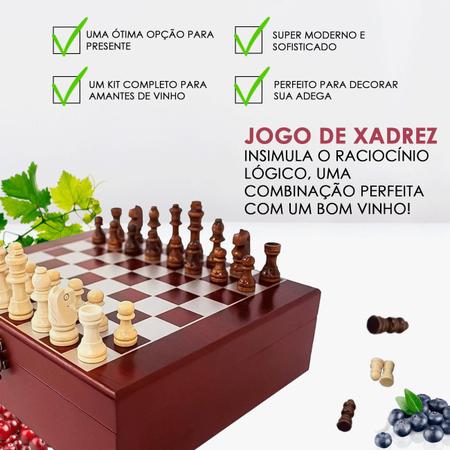 Kit de Acessórios Para Vinho Luxo com Jogo de Xadrez madeira - Erafull