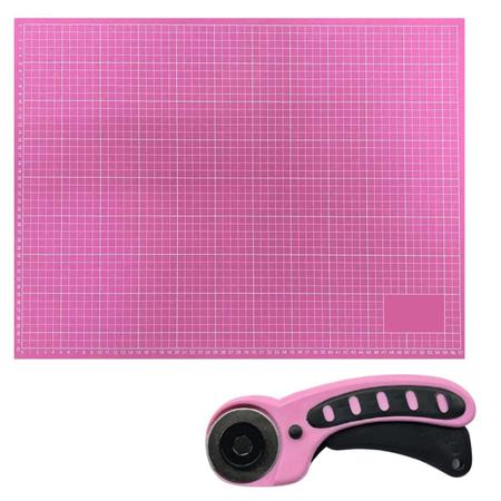 Imagem de Kit Patchwork Scrapbook Base de Corte 60x45 ou 30x45 Cores Verde Rosa Preto Tiffany + Cortador Circular 45mm Verde,60x45