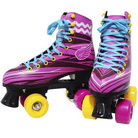 Imagem de Kit Patins Clássico Quad 4 Rodas Roller + Acessórios Feminino Rosa Tam 30 Importway BW-021-R