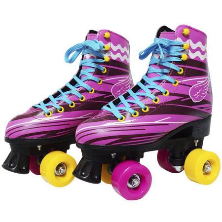 Imagem de Kit Patins Clássico Quad 4 Rodas Roller + Acessórios Feminino Rosa Tam 30 Importway BW-021-R