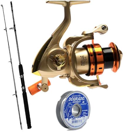 Imagem de Kit Pesca Molinete MR7000 6 Rol Vara Taue 40lb linha