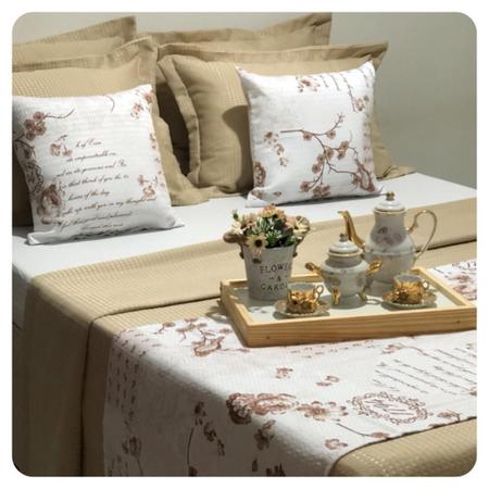 Imagem de Kit Peseira Xale 3 Peças Cama Casal Queen King 2,45 x 0,60 Flores Escrita