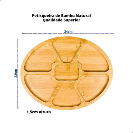 Imagem de Kit Petisqueira Oval Bambu + 4 Garfinhos + Ramequim Para Servir Petiscos Queijos Frios