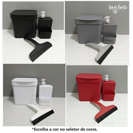 Imagem de Kit Pia Lixeira Para Cozinha 2,5L Porta Detergente Rodinho De Pia