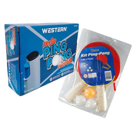 Kit Rede Ping Pong Rollnet com 2 Raquetes + 3 Bolas Pongori na