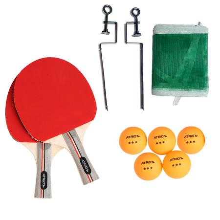 Imagem de Kit Ping Pong 2 Raquetes Emborrachadas Rede Mesa Ajustável 5 Bolinhas Átrio ES389