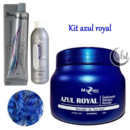 Imagem de Kit Pintar Cabelo Azul Royal Inteno 1 Mascara Matizador 250g + 1 Tinta Especial + 1 Ox 90ml Mairibel