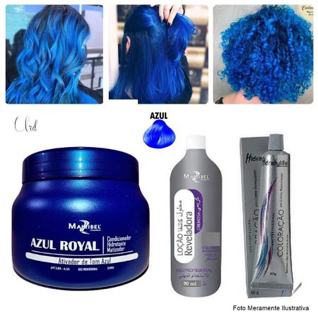 Imagem de Kit Pintar Cabelo Azul Royal Inteno 1 Mascara Matizador 250g + 1 Tinta Especial + 1 Ox 90ml Mairibel