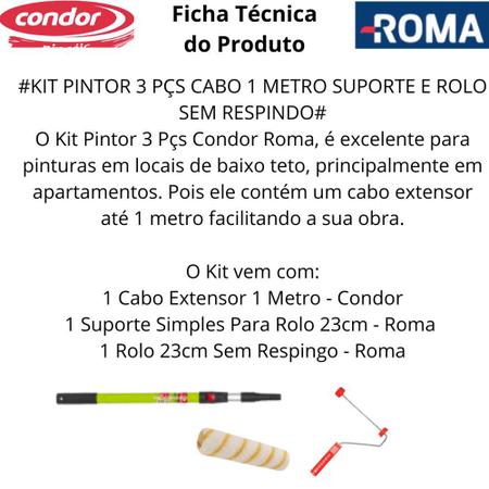 Imagem de Kit Pintor Condor Roma 3 Pçs Cabo 1 Metro Suporte e Rolo Sem Respingo