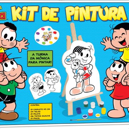 Kit Pintura Turma Da Mônica Educativo Tinta Cavalete Pincel