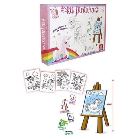 Tela Para Pintura Infantil Colorir Pintar Canvas Unicórnio com Tinta e  Pincel