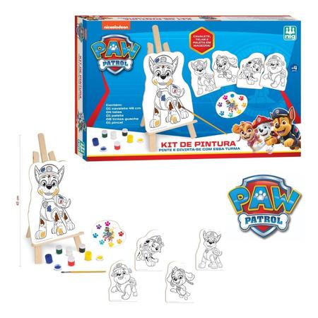 Kit pintura infantil patrulha canina 13 peças cavelete telas