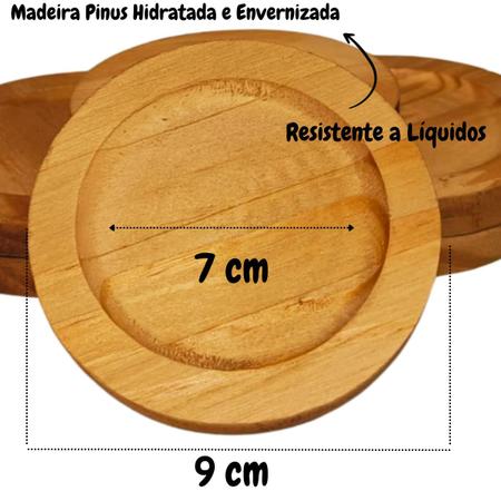 Imagem de Kit Pires Redondo Porta Xícara De Madeira Pinus Mesa Posta Copo Oferta