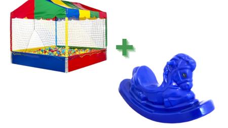 Imagem de Kit piscina 2x2 premiun colorida + gangorra cavalinho azul super divertida e resistente / kit infantil
