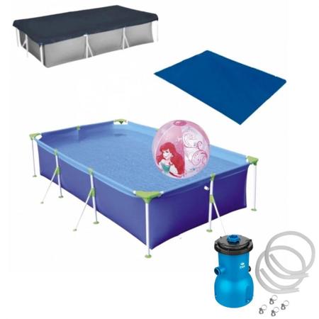 Imagem de Kit Piscina 3700 L + Bomba 110v + Capa e Forro Mor + Bola Inflavel Princesas