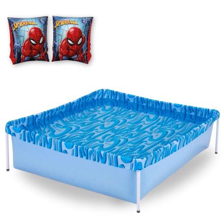 Imagem de Kit Piscina de Armacao Retangular Infantil 400l + Boia de Braco Homem-aranha  Mor 