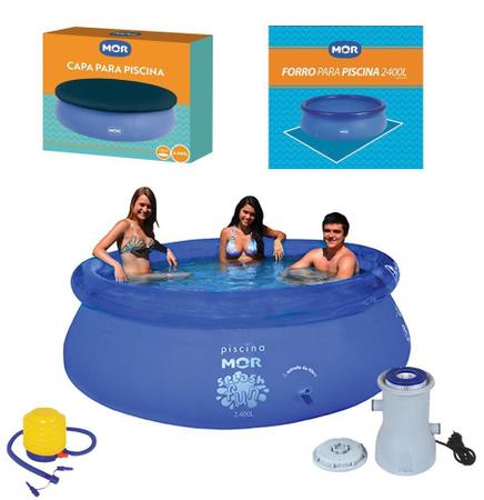 Imagem de Kit Piscina Inflável Splash Fun 2400 L + Capa + Forro + Filtro + Inflador - Mor