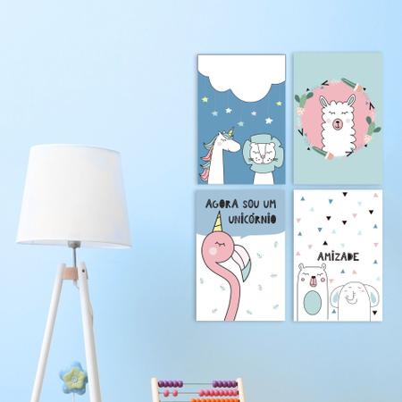 Imagem de Kit Placa Decorativa MDF Animais Amigos 4 un 20x30cm