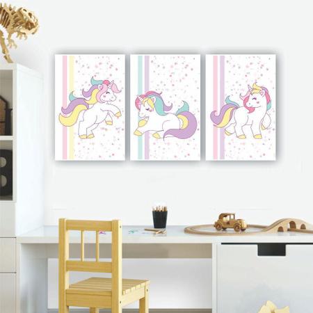 Imagem de Kit Placas Quadros 3 Pçs 20X30 Infantil Unicornio