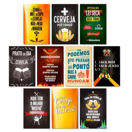 Imagem de Kit Placas Quadros Decorativo Frases Cerveja 10 pçs 20x13 cm