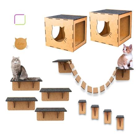 Imagem de Kit Playground para Gatos 11 Peças Nichos Degraus Prateleiras em Mdf