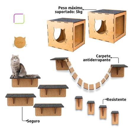 Imagem de Kit Playground para Gatos 11 Peças Nichos Degraus Prateleiras em Mdf