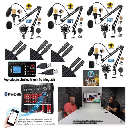 Imagem de Kit Podcast Sistema Setup Podcast Radio Web Mesa de Som Interface USB Com 4 Microfones 