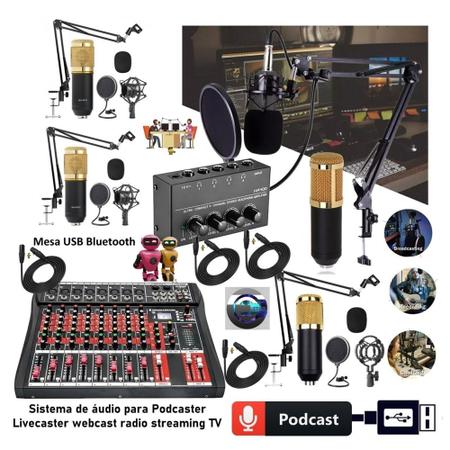 Kit Podcast Sistema Setup Podcast Radio Web Mesa de Som Interface
