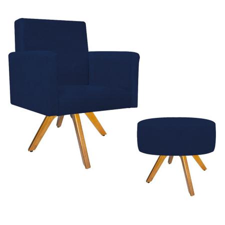 Kit Poltrona Beatriz e Puff Sofia Base Giratória de Madeira Suede Azul Marinho - DAMAFFÊ MÓVEIS - DAMAFFE MÓVEIS Imagem de Kit Poltrona Beatriz e Puff Sofia Base Giratória de Madeira Suede Azul Marinho - DAMAFFÊ MÓVEIS