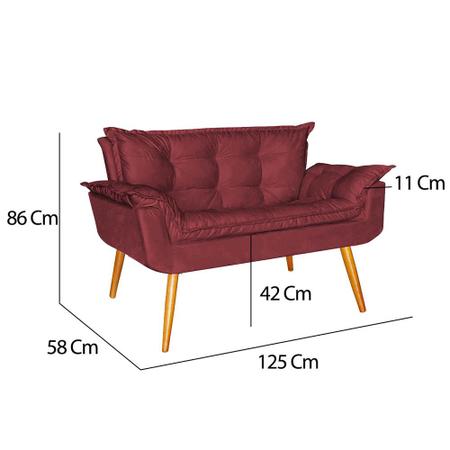 Imagem de Kit Poltrona e Namoradeira Opala Para Quarto Sala Recepção Suede Vermelho - Ninho Decor