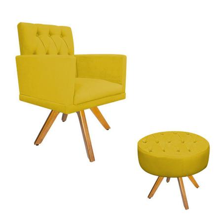 kit Poltrona e Puff Fernanda Base Giratória de Madeira Suede Amarelo - DAMAFFÊ MÓVEIS - DAMAFFE MÓVEIS Imagem de kit Poltrona e Puff Fernanda Base Giratória de Madeira Suede Amarelo - DAMAFFÊ MÓVEIS