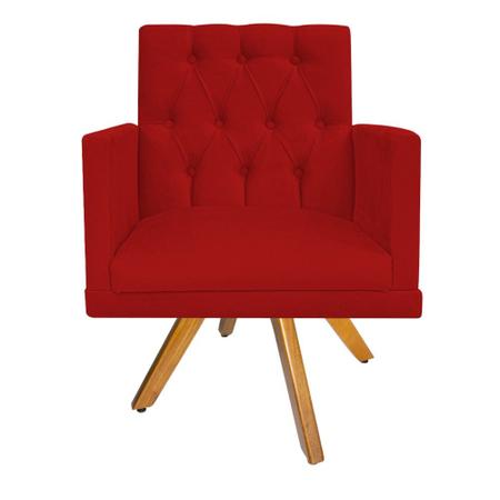 kit Poltrona e Puff Fernanda Base Giratória de Madeira Suede Vermelho - KDAcanto Móveis Imagem de kit Poltrona e Puff Fernanda Base Giratória de Madeira Suede Vermelho - KDAcanto Móveis