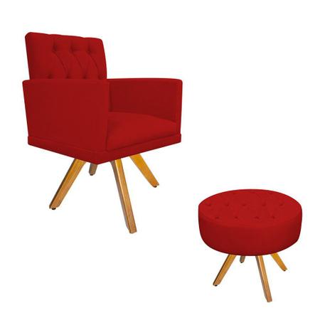 kit Poltrona e Puff Fernanda Base Giratória de Madeira Suede Vermelho - KDAcanto Móveis Imagem de kit Poltrona e Puff Fernanda Base Giratória de Madeira Suede Vermelho - KDAcanto Móveis