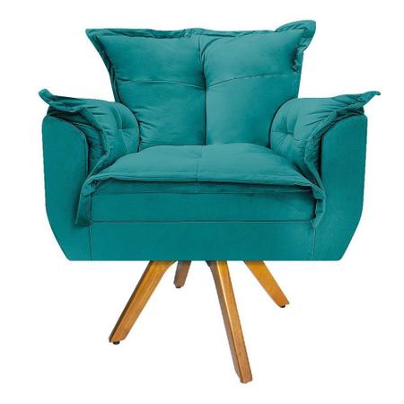 Kit Poltrona e Puff Zatti Base Giratória de Madeira Suede Azul Turquesa - KDAcanto Móveis Imagem de Kit Poltrona e Puff Zatti Base Giratória de Madeira Suede Azul Turquesa - KDAcanto Móveis
