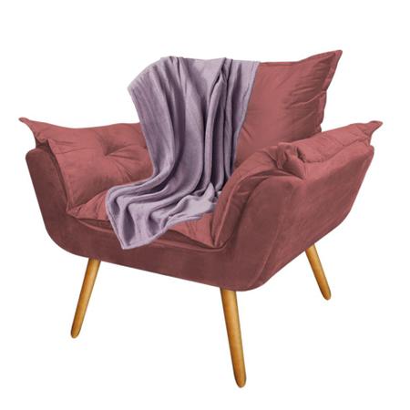 Imagem de Kit Poltrona Fatte com Manta Soft Lilás e Estante Livreiro Ferro Marrom MDF Rose Suede Rose Gold - Ahz Móveis