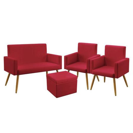 Kit Poltrona Namoradeira e 2 Poltronas Decorativas Almofadadas Vega com Puff Quasar Sued Vermelho Aradecor Imagem de Kit Poltrona Namoradeira e 2 Poltronas Decorativas Almofadadas Vega com Puff Quasar Sued Vermelho Aradecor
