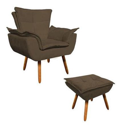 Kit Poltrona+puff Opala Cadeira Retro Suede Marrom - King Lar Imagem de Kit Poltrona+puff Opala Cadeira Retro Suede Marrom